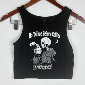 ROMWE Tank Top Skeleton Coffee Graphic Ribbed Crop Top